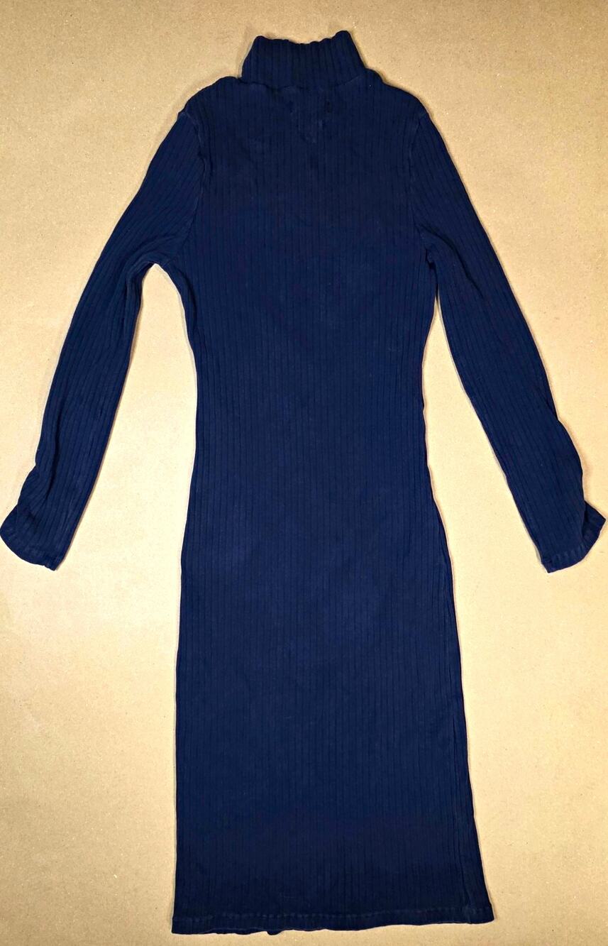 Native Youth Ribbed Mock Neck Midi Dress ruched Long Sleeve Navy Blue Size M